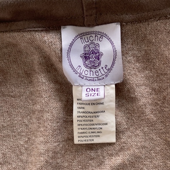 Muche et Muchette tan ultra suede and soft knit fringes waterfall cardigan - Picture 11 of 11